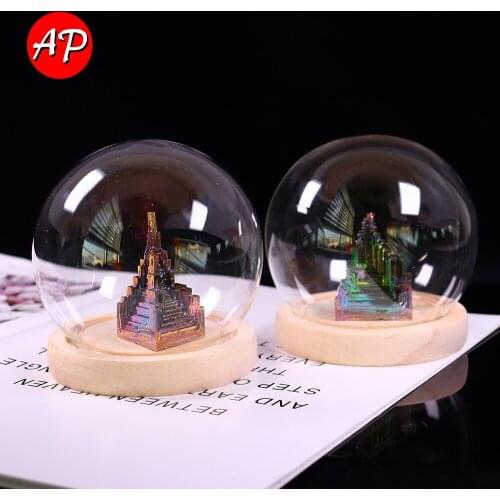 1PC Natural Metal Quartz Crystal Rainbow Bismuth Ore Cluster Landscape Glass Cover Ornaments Mineral Specimen Healing Stone Gift