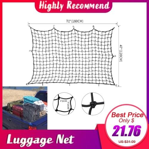 180 * 120cm Luggage Net Bungee Cargo Net Strech Duty Mesh Holds Adjustable Hooks + Storage Bag for Rooftop Cargo Carrier