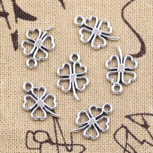30pcs Charms Lucky Irish Four Leaf Clover 17x11mm Antique Silver Color Pendants Making DIY Handmade Tibetan Finding Jewelry