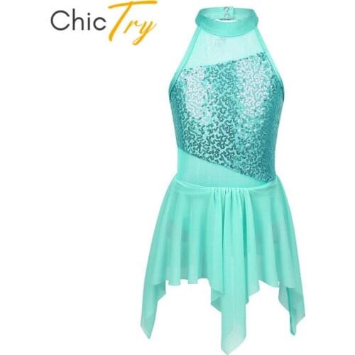 ChicTry Kids Teens Sequins Ballet Tutu Irregular Dress Ballet Leotard Children Girls Figure Skating Stage Lyrical Dance Costumes