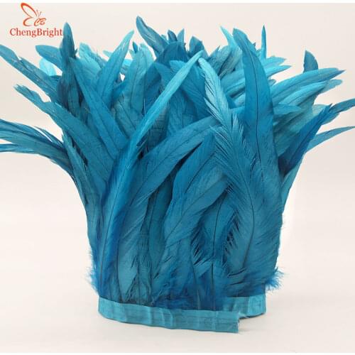 ChengBright 2Yards 10-12 inch Width Sky Blue Rooster Tail Feather Trim Coque Feather Trimming Crafts Dress Skirt Costumes Plumes