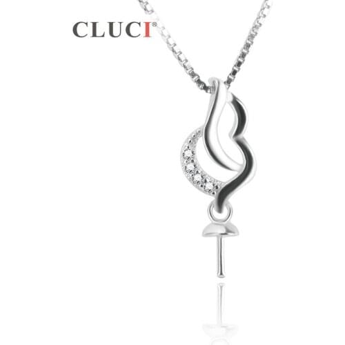 CLUCI 925 Sterling Silver Rhinestone Necklace Pendant Finding to match 7-8mm pearl for women Elegant jewelry making SP224SB