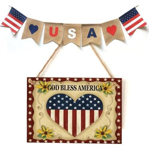 4th of July Wooden Happy Independence Day Sign Rustic American Flag Sign Wall Hanging Plaque Wall Decor for Home, Fourth of July