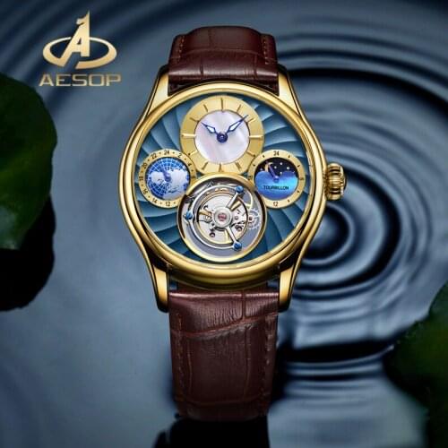 AESOP Real Tourbillon Men Watch Fashion New Arrival Moon Phase Multifunctional Mechanical Watch Sapphire Glass Waterproof Watch