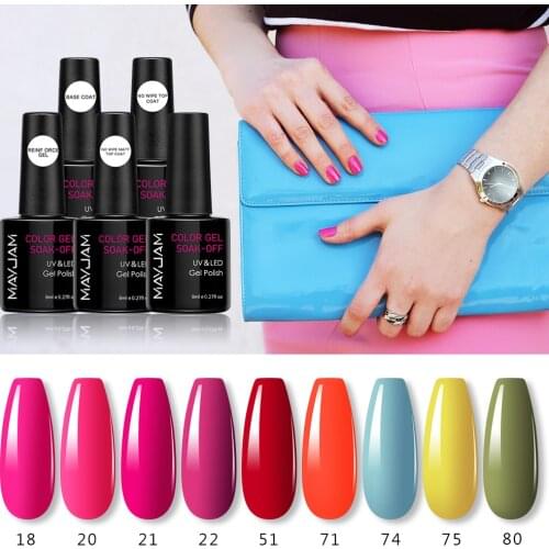 8ml MAYJAM Nail Gel Polish Primer Nude Color Series Natural Red Gel Varnish No Wipe Top Coat Soak Off UV LED Nail Gel Lacquer