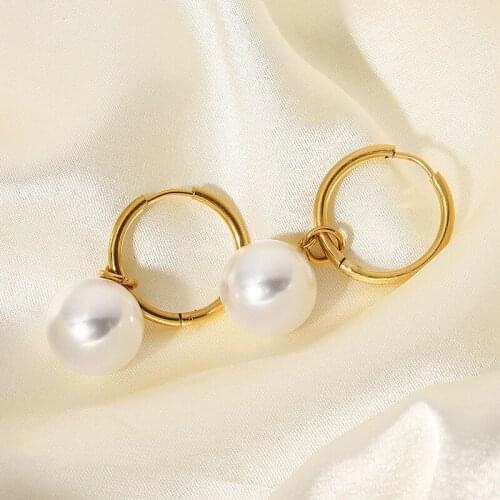 HelloLook Pearl Dangle Earrings for Girls 18K Gold Plated Stainless Steel Korean Earrings Women Party Wedding Jewelry