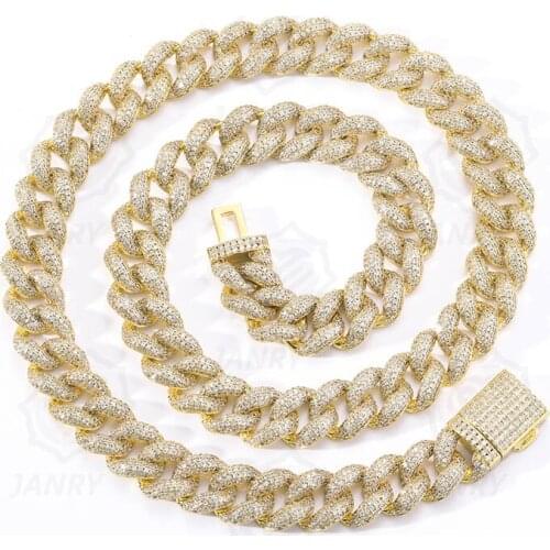 JANRY 12MM Gold 16 inch-24 inch Men Women Heavy Iced Out Zircon Miami Cuban Link Necklace Choker Bling Hip hop Jewelry Gifts