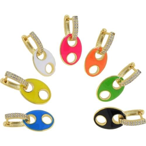 Coffee beads charm hoop earring mini cz hoop 7 colorful candy neon enamel trendy women jewelry