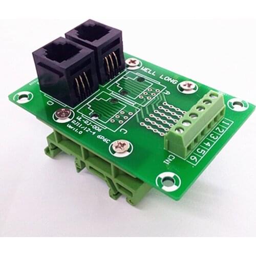 RJ11/RJ12 6P6C Jack 2-Way Buss Breakout Board, Terminal Block, Connector