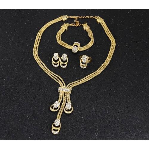 Fine USA Gift Earring Bracelet Necklace Ring Jewelry SETS Bohemia female big chain necklace tassel retro clavicle four piece