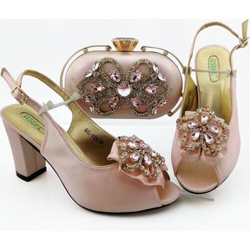 Pink Italian design Elegant Shoes And Bag To Match Set African Comfortable Heels Party Shoes And Bag Set For 2020 Autumn Wedding