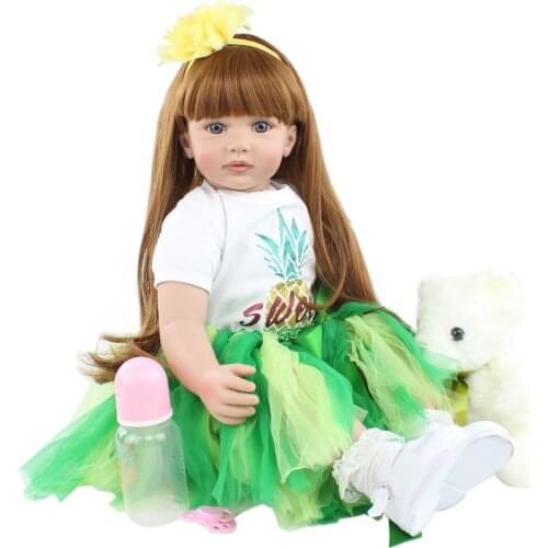 Bebes doll with 60cm cloth body rebirth doll long hair Princess colorful dress baby silicone toy childrens festival gift
