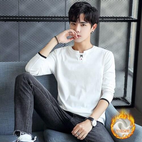 Men long sleeve with velvet thickening T-shirt collar fleece on the autumn/winter fashion render unlined upper garment to keep w