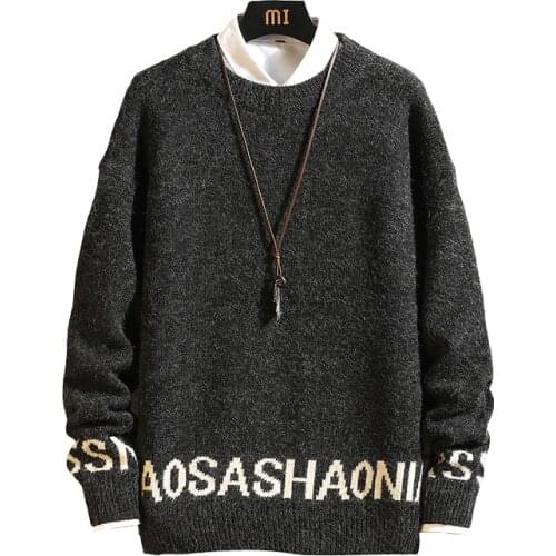 2021 New Sweaters MenS Black Patchwork Long Sleeves Autumn Winter Pullover Knitted O-Neck Plus OverSize 5XL