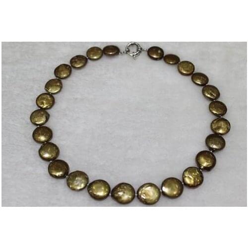 Wholesale Handwork Pearl Jewellery,Coin Shaper Freshwater Pearl Necklace, Brown 14-15mm 17inches