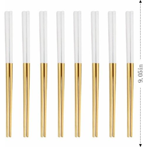 8 Pairs Matte White Gold Japanese Korean Style Chinese Chopsticks Sushi Sticks Noodles Food Tableware Reusable Metal Chopsticks