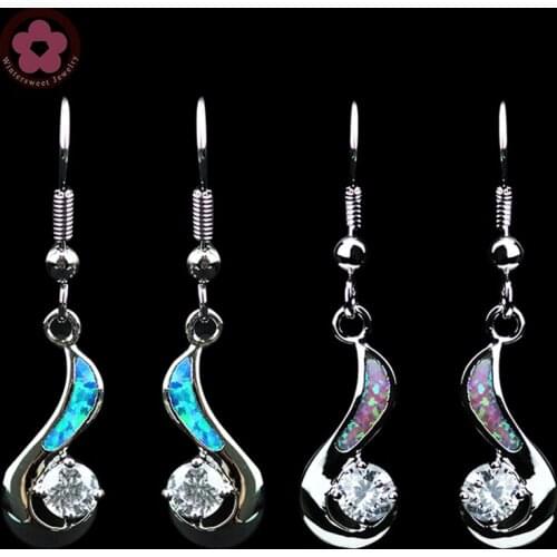 RH0031 Elegant Opal Gem Silver Earrings for Women Blue & Pink Charm Earrings on Sale Top Quality Fine Jewelry Christmas Gift