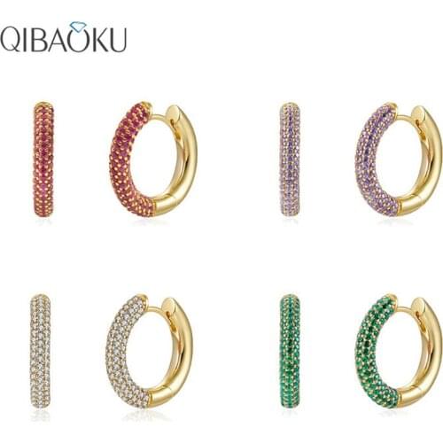 1pcs 925 Sterling Silver Huggie Hoop Earrings for Women with 18K Gold Plated Cubic Zirconia Rainbow Earrings Statement Jewelry