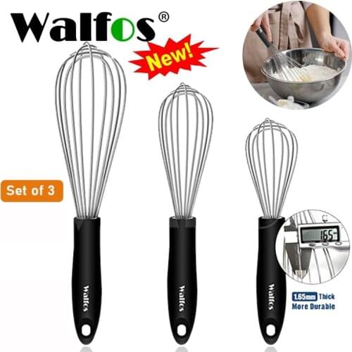 WALFOS Stainless Steel Blender Wire Whisk Set Kitchen Tool Manual Whisk Milk Butter Blender