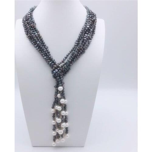 New Natural White black 5-10MM Irregular Baroque Pearl Necklace Sweater Chain Long Style Joker Fringe Accessories 160CM