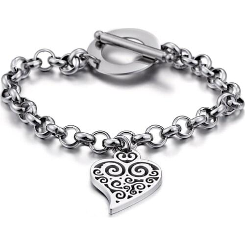 Female Fashion Stainless Steel Chain Bracelet and Necklace Gold Silver Color Heart Pendant Jewelry Set Love Gift for Girls Women