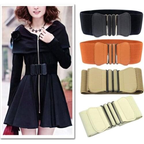 Women Waist Belt Elastic Belt Cummerbund Square Buckle Black Dress Decorate Waistband Female Wide PU Leather Elastic Waistband