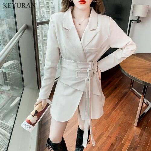 Blazer Dress Women Korean Office Lady Elegant Suit Dress Long Sleeve Sashes Mini One-piece Dress Autumn 2021 New Femme Vestidos
