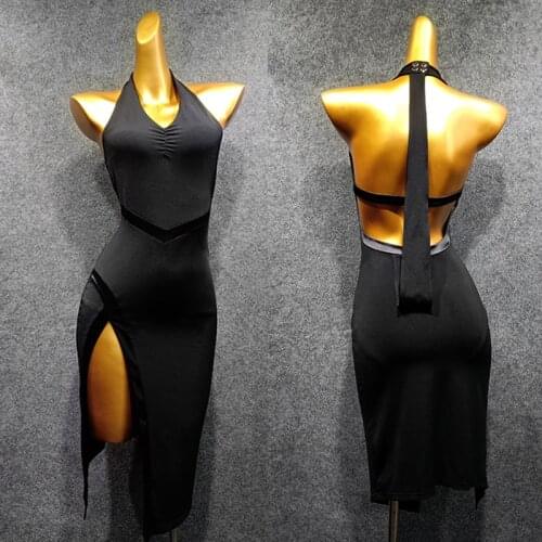 New Latin Dance Dress Lady Black Sexy Sleeveless Backless Women Practice Clothes Rumba Cha Cha Samba Tango Dancing Wear DN5330