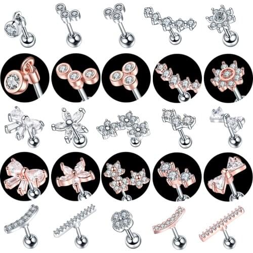 1Pc 16G Ear Tragus Cartilage Earrings Crystal Flower Earrings Barbell Piercing Orelha Ear Stud Helix Sexy Jewelry Woman Gift