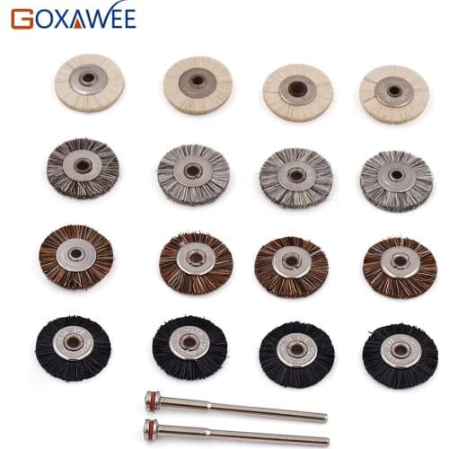 GOXAWEE 10pcs Abrasive Tools Brush Dremel Tool Accessories Polish Brush Mini Unmounted Abrasive Brush Wheel 19mm & 2pcs Mandrels