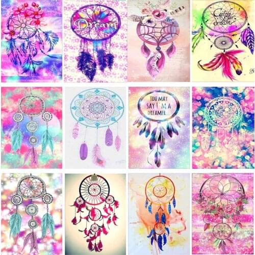5d Diy Diamond Embroidery Full Round,Painting Of Diamond,Diamond Painting Butterfly Feather Dream Catcher Decorate Gift