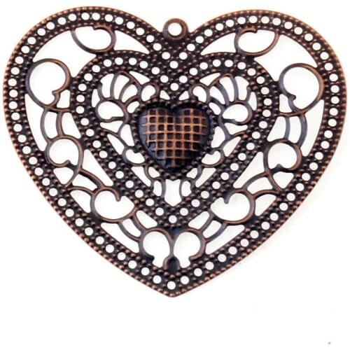 Free shipping 30Pcs Antique Copper Filigree Heart Wraps Metal Crafts Gift Decoration DIY Findings Connectors 65x58mm