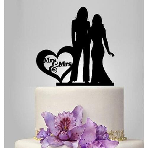 Free Shipping Custom Acrylic Wedding Lesbian Cake Topper Personalized Homosexual Couple Mrs & Mrs Wooden Cake Stand Decoration