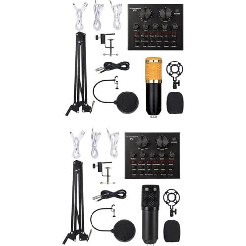 BM800 Microphone Kit with V8 Sound Card Professional Microphone Studio Condenser Microphone for Computer