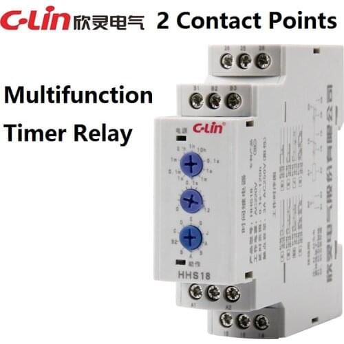 C-Lin High quality HHS18 1pcs AC 220V 2 contact points Multifunction din rail Timer Relay Switch