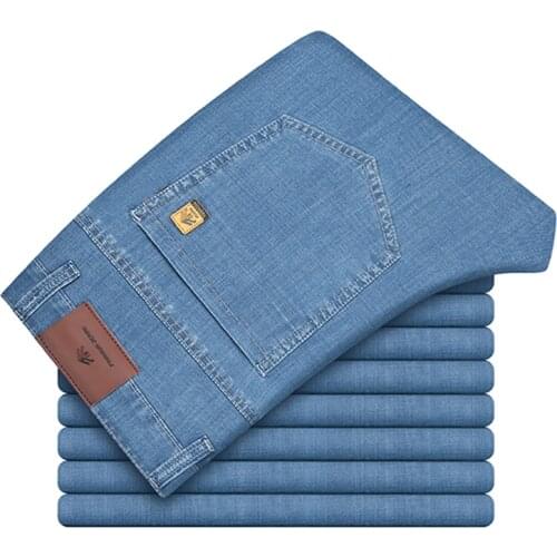 Business Brand Thin Jeans MenS Loose Straight Stretch Denim Trousers 2021 Spring And Summer New Male High-Quality Classic Pants