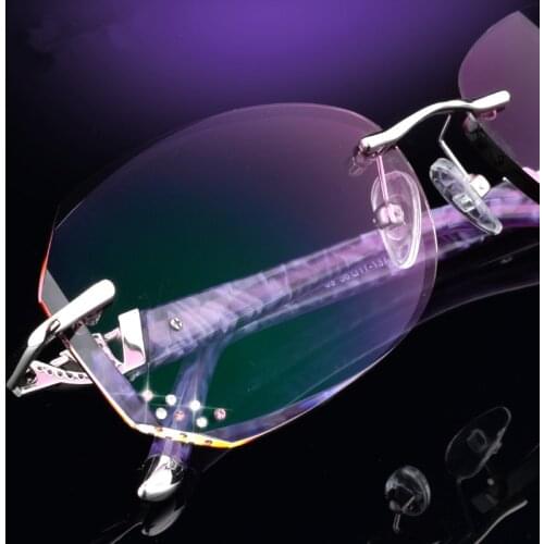 Designer Glasses High-end Transparent Frames Ultra-light Diamond Trimming Glasses Rimless Prescription Ladies Sunglasses 104