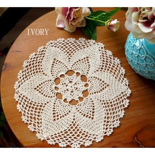 Home textile Delicate 3 pieces 29cm ivory/ White handmade crocheted lace table cloth N0101