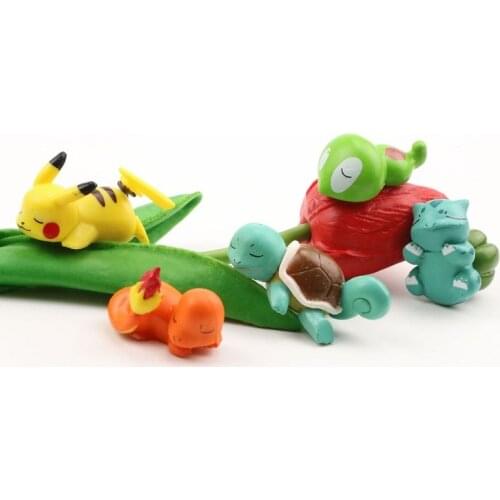 5 pcs/set Pokemoned Toy Action Figure Mini Anime Model Sleep Doll Pocket Pikachued Squirtle Monsters Bulbasaur For Children Gift