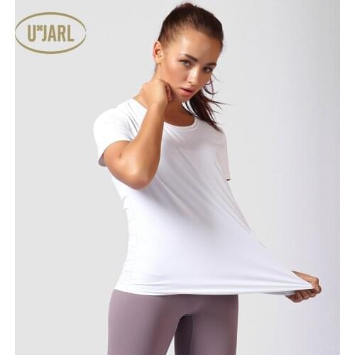UxJARL Stretchy Sport Yoga T-Shirt Women Short Sleeve Quick Dry O-Neck Workout Top Running Clothes 5 Color Blouse Gym Activewear
