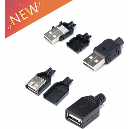 10Pcs Type A Female and A Male USB 4 Pin Plug Socket Connector With Black Plastic Cover USB Socket(5pcs male + 5pcs female)