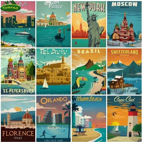 Paint With Diamond Painting by Number Full Square Landscape 5D Diamond Embroidery Mosaic Country Building Decorations for Home