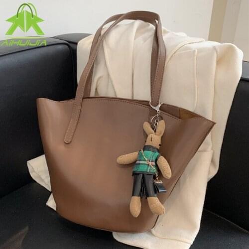 2 Piece Set /cute Cartoon Handbag for Woman Composite Bag Set Tote New High Quality Pu Leather Solid Color Female Shoulder Bags