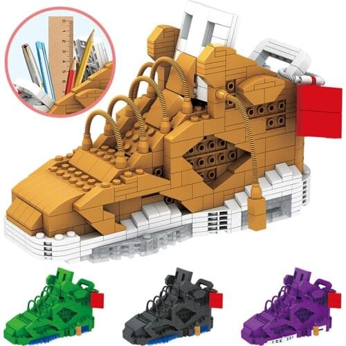 Sport Basketball Shoes Building Blocks Sneakers Model Pen Container Bricks Mini Pencil-box Toys for Children Stationery