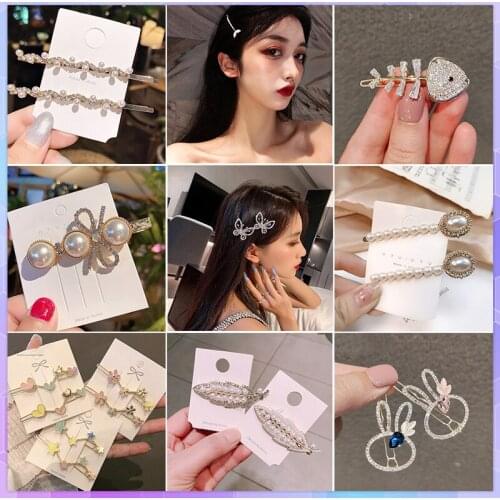 Korea Metal Rhinestone Butterfly Hair Clip Elegant Retro Pearl Barrette for Women Girls Sweet Rose Hairpins Hair Accessories