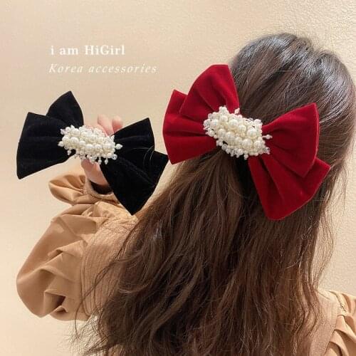 Korea Sweet Bling Rhinestone Multicolor Bow Pearl For Women Imitation Pearl Clip Hairpins Hair Accessories