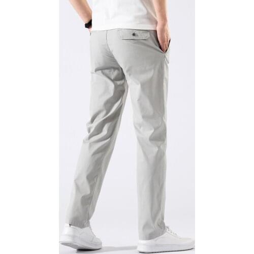 Fashion Khaki Casual Pants Men Summer Thin Loose Straight Stretch Trousers