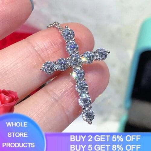 Lucky Female Cross Crystal Pendants Silver 925 Chain Necklaces 5A Shiny Choker Necklaces Fashion Jewelry Gifts For Women XL10