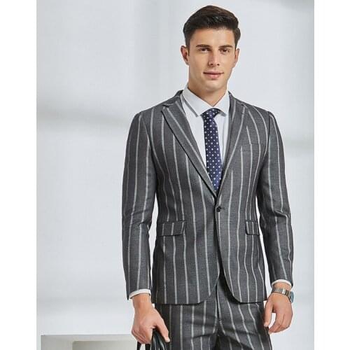 Striped Two Piece Men Suits Blazer+Pants 2020 Casual Mens Suits Slim Fit with Notched Colalr