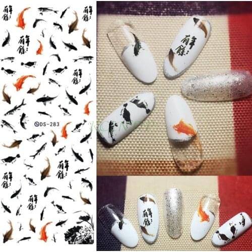 Nail sticker nails art decorations sliders adhesive design Gold golden Fish water Transfer decals manicure lacquer accessoires